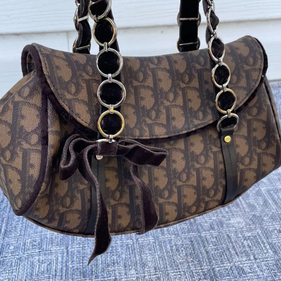 Christian Dior Paris Women Shoulder Bag Hand Bag CD Brown Monogram Made in Italy - Picture 3 of 12